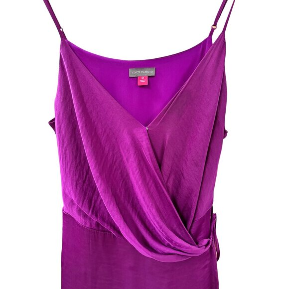 ✌️ 2/$40 ✌️Deep Purple Vince Camuto Thin Strap Wrap Dress Plunging Neckline sz M - Picture 2 of 8
